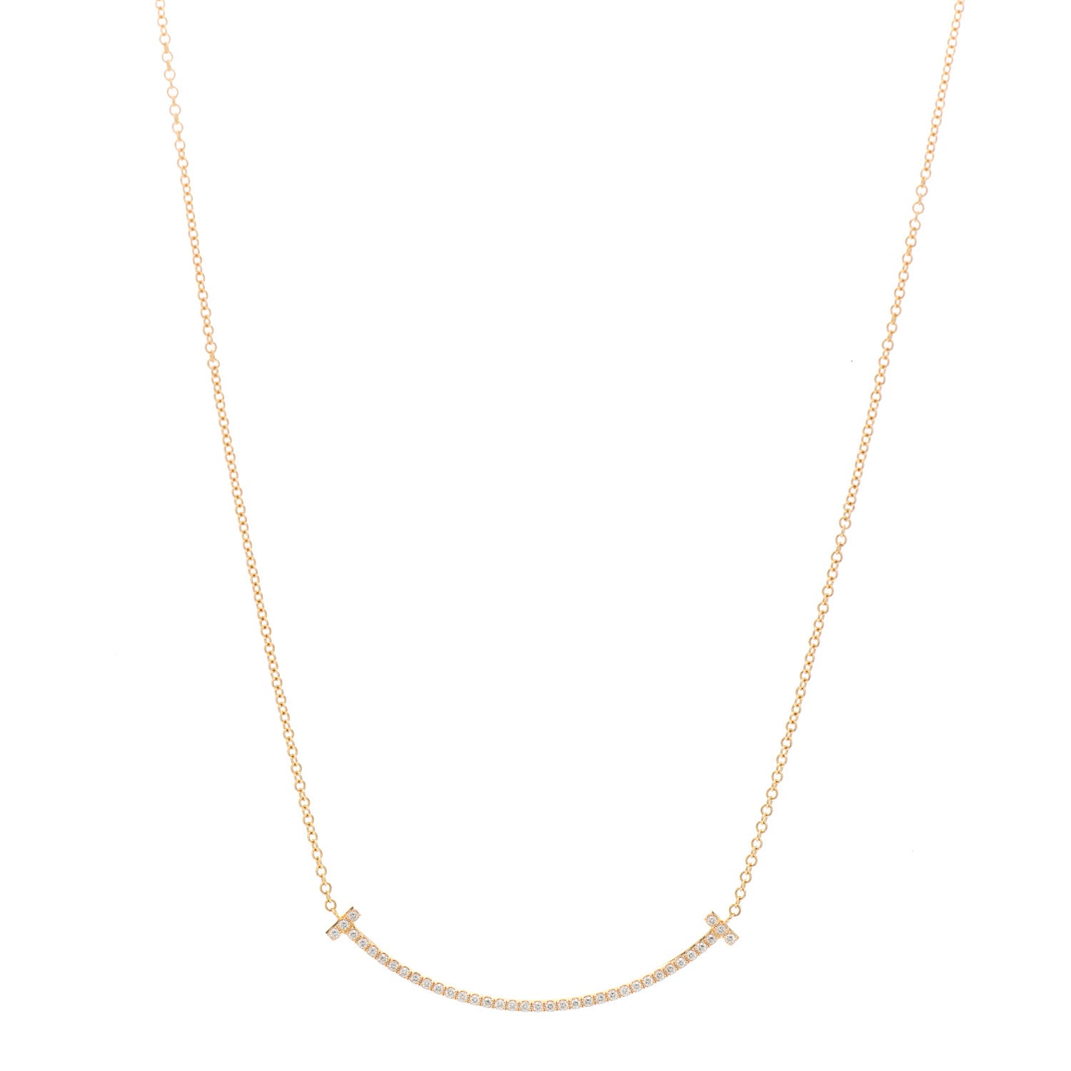 Tiffany 18K Yellow Gold Diamond Small T Smile Pendant Necklace 1 of 6