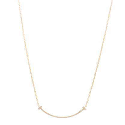 Tiffany 18K Yellow Gold Diamond Small T Smile Pendant Necklace 1 of 6
