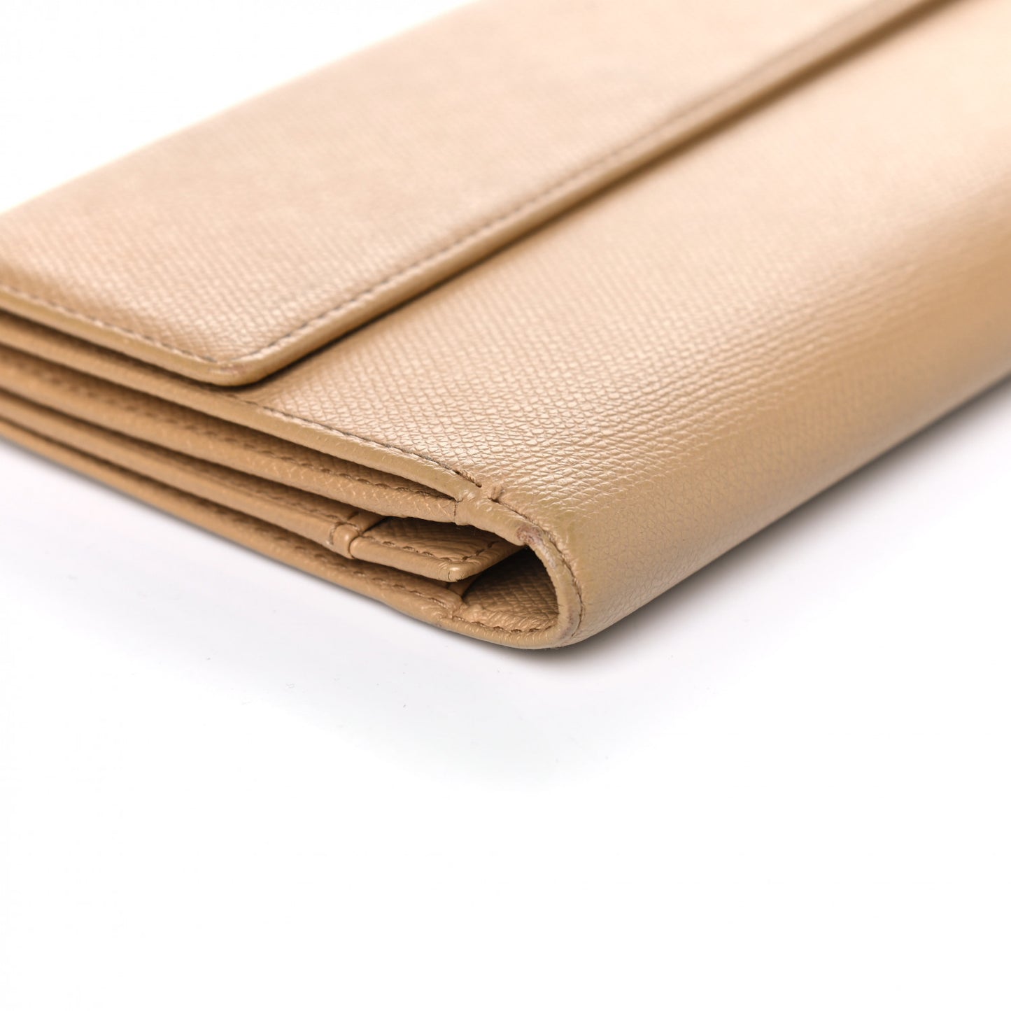 Grained Calfskin CC Button Long Wallet Beige
