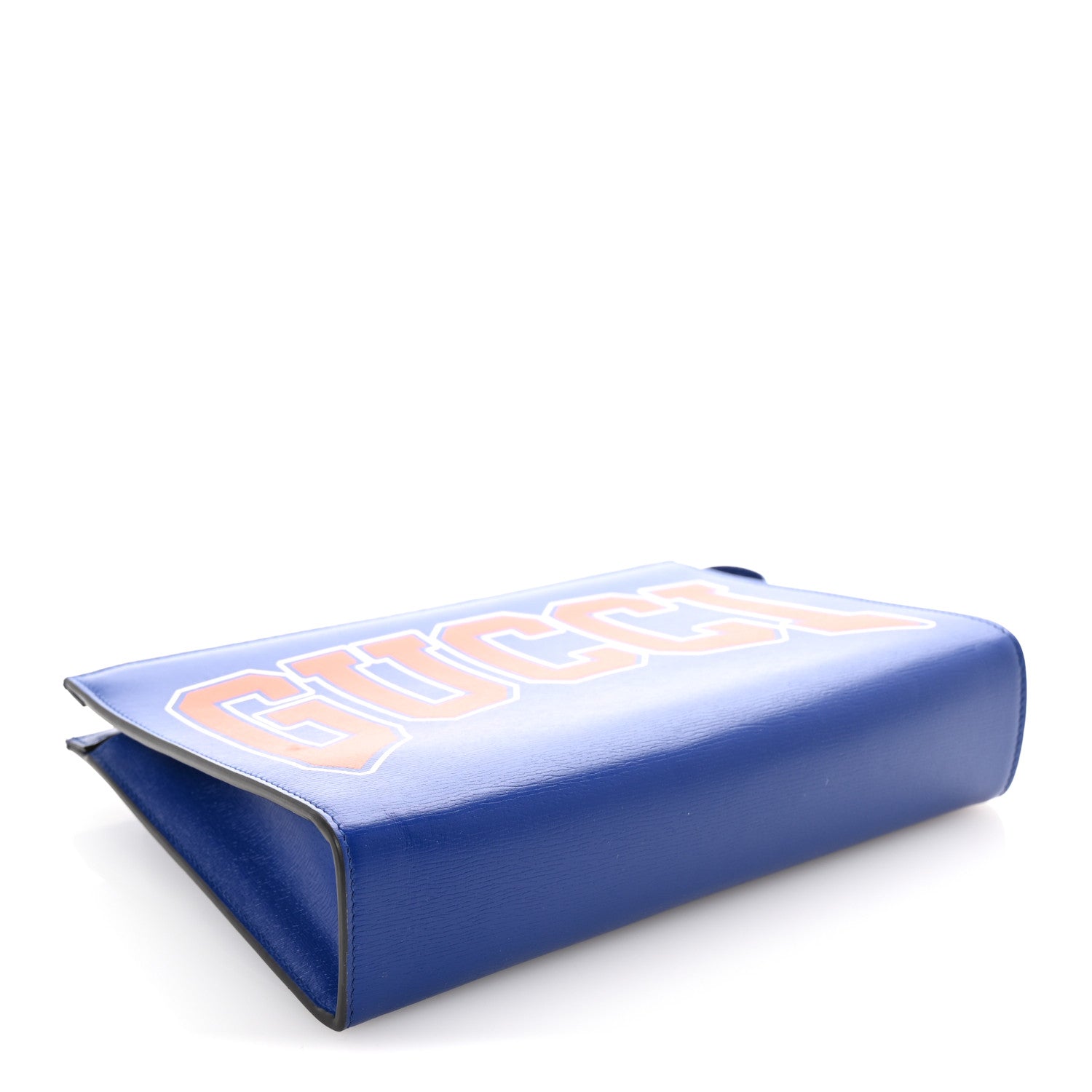 Gucci New Shanghai Calfskin Interlocking G Logo Wristlet Pouch Cobalt Blue Orange 4 of 6