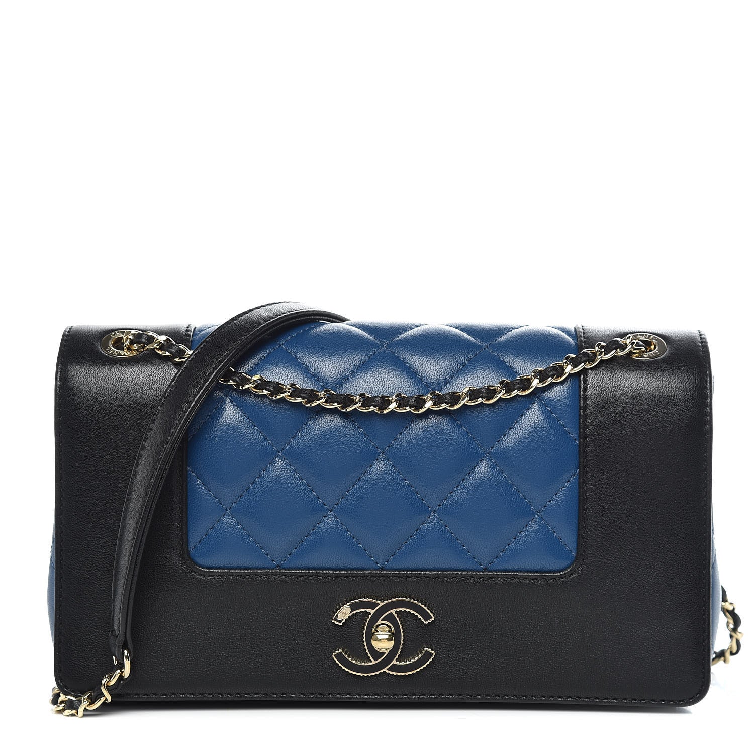 Chanel Sheepskin Quilted Small Mademoiselle Flap Black Blue 1 of 14