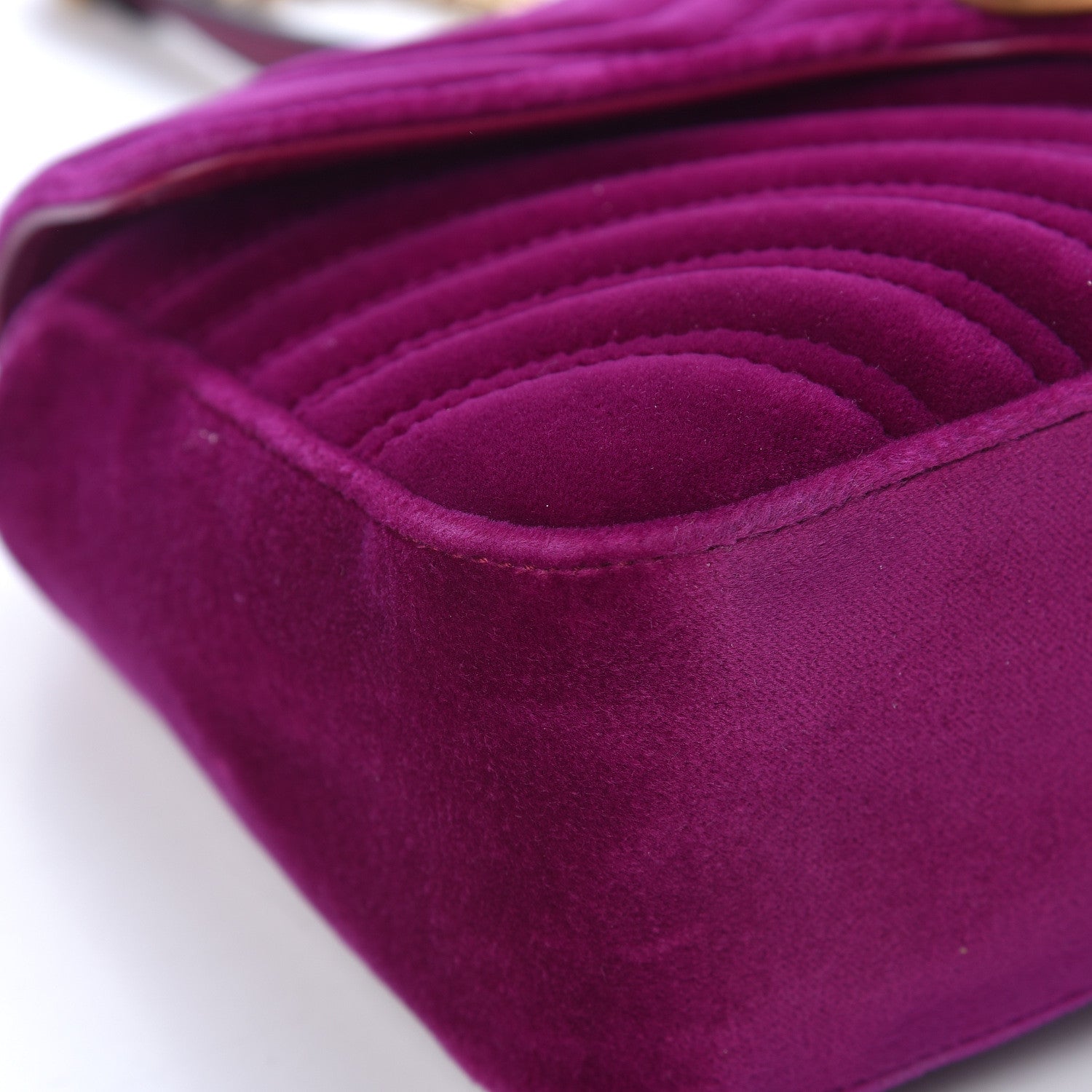 Gucci Velvet Matelasse Small GG Marmont Shoulder Bag Fuchsia Violet Cyclamen 9 of 18
