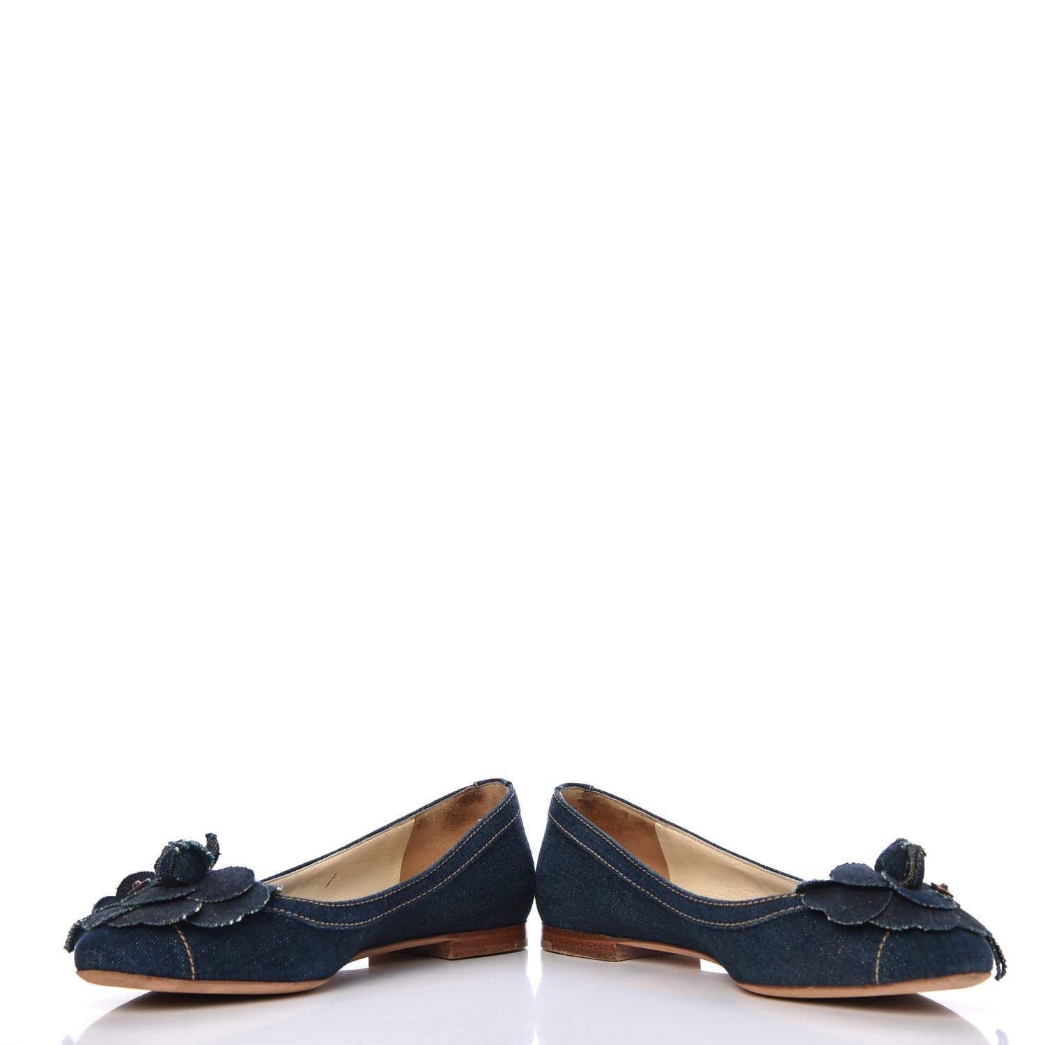 Chanel Denim Camellia Ballerina Flats 37 Navy Blue 5 of 13