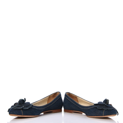 Chanel Denim Camellia Ballerina Flats 37 Navy Blue 5 of 13