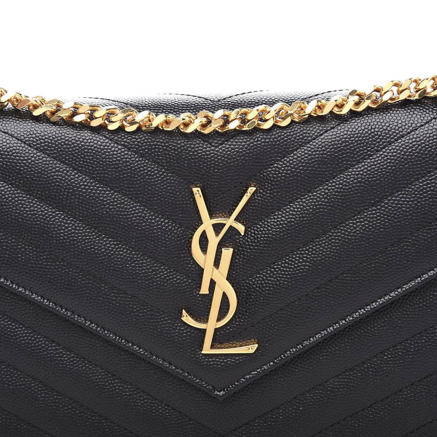 Grain De Poudre Matelasse Chevron Monogram Chain Wallet Black