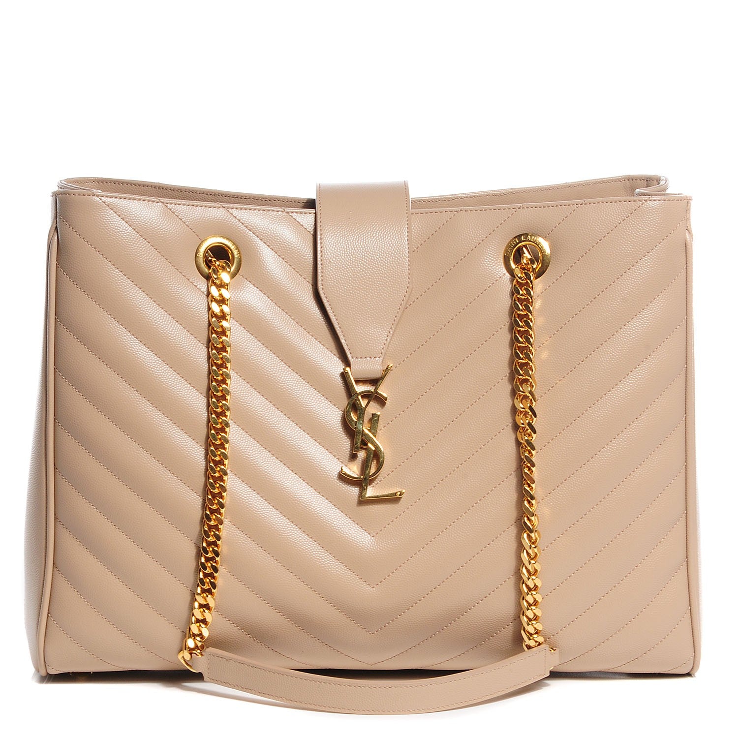 Saint Laurent Grain De Poudre Matelasse Chevron Monogram Shopping Bag Dark Beige 1 of 9