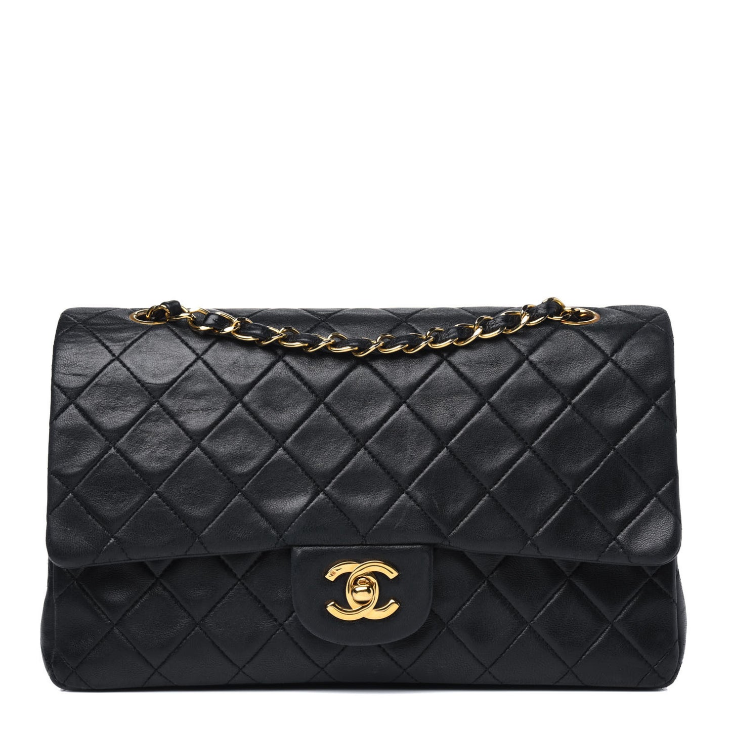 Lambskin Quilted Medium Double Flap Black