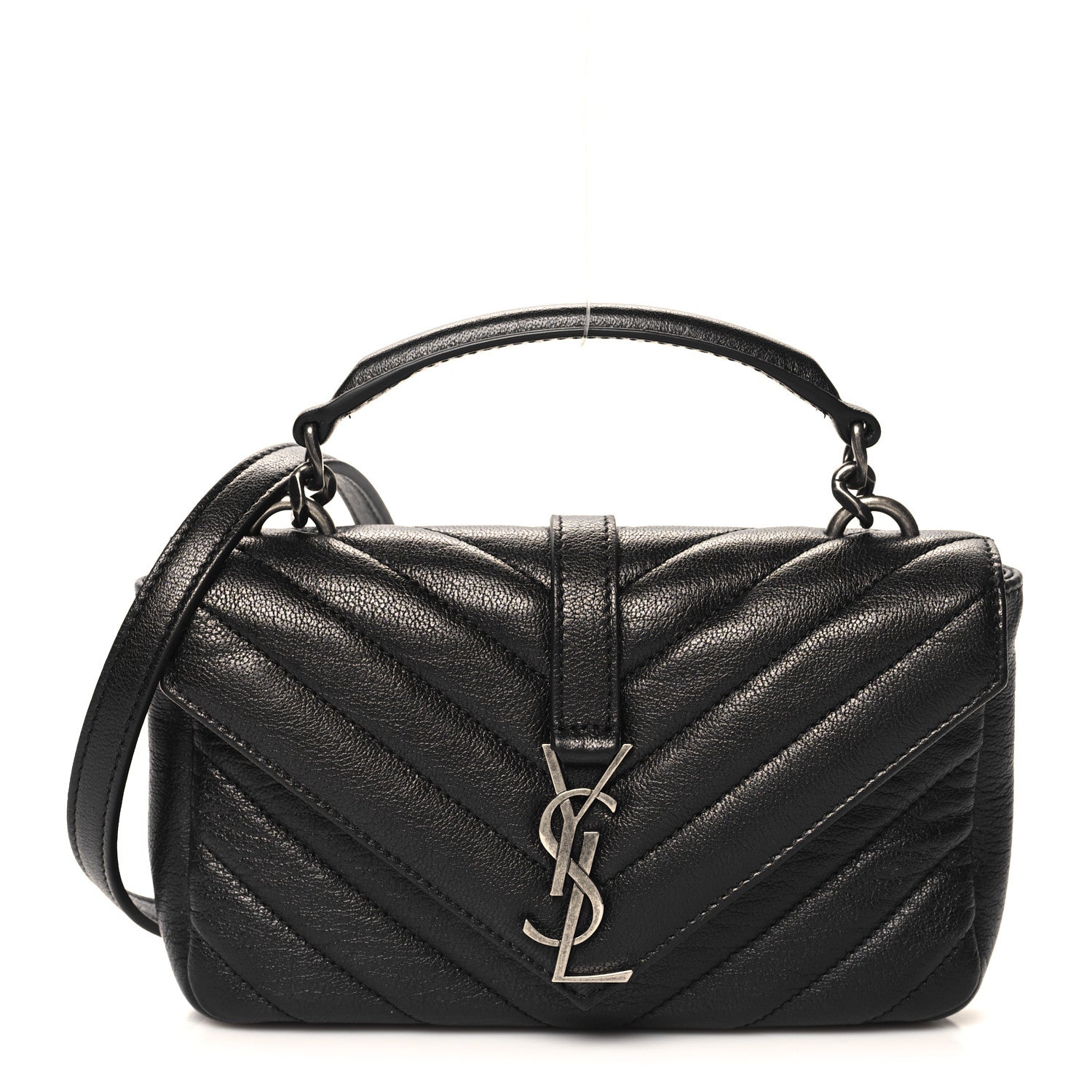 Saint Laurent Sheepskin Matelasse Chevron Monogram College Chain Wallet Coal 1 of 10