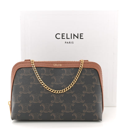 Celine Triomphe Canvas Lambskin Clutch On Chain Tan 12 of 12