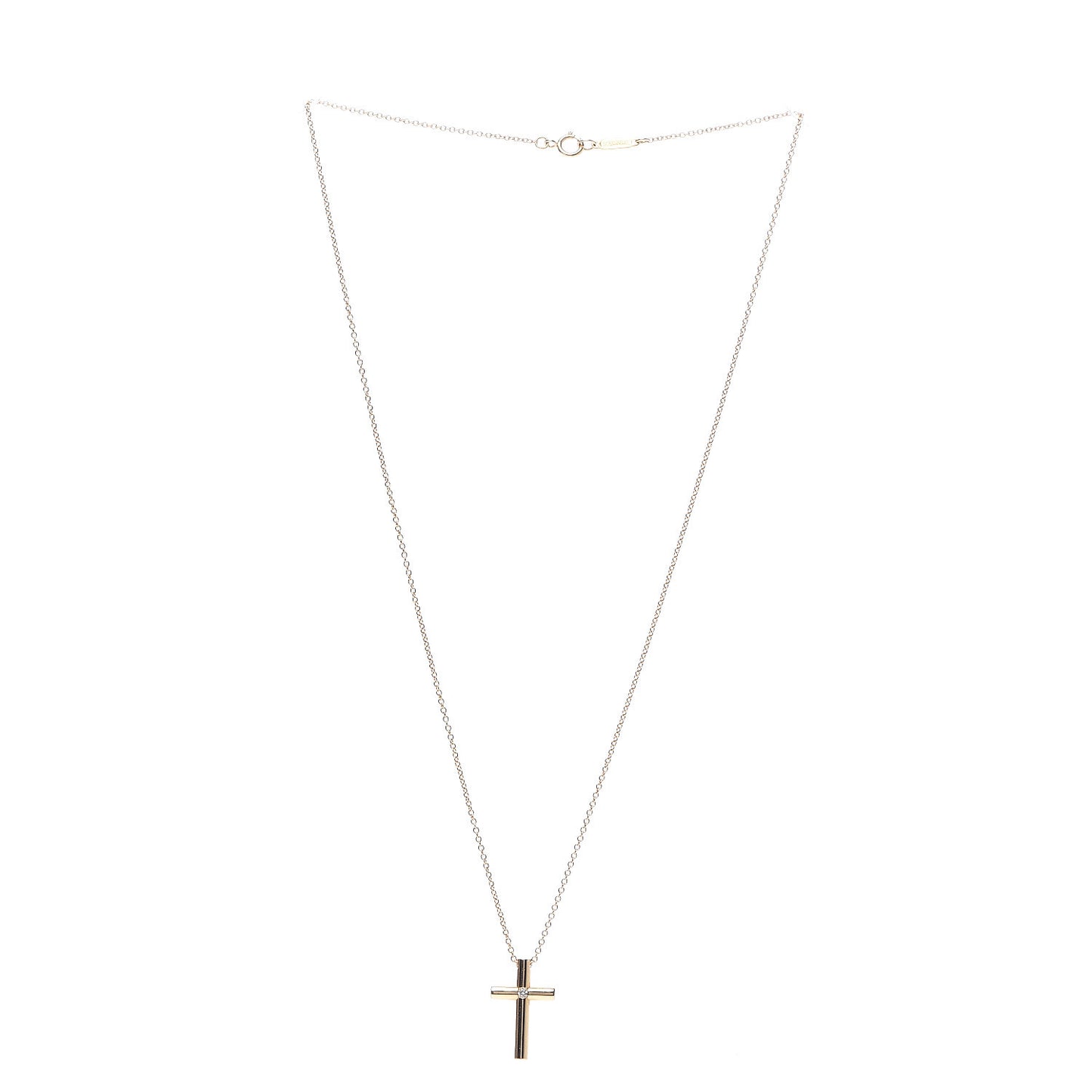 18K Yellow Gold Diamond Cross Pendant Necklace