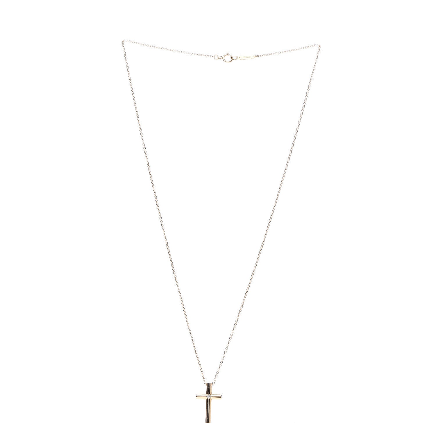 Tiffany 18K Yellow Gold Diamond Cross Pendant Necklace 3 of 6