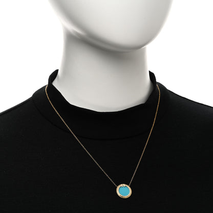 Tiffany 18K Yellow Gold Diamond Turquoise T Circle Pendant Necklace 2 of 6