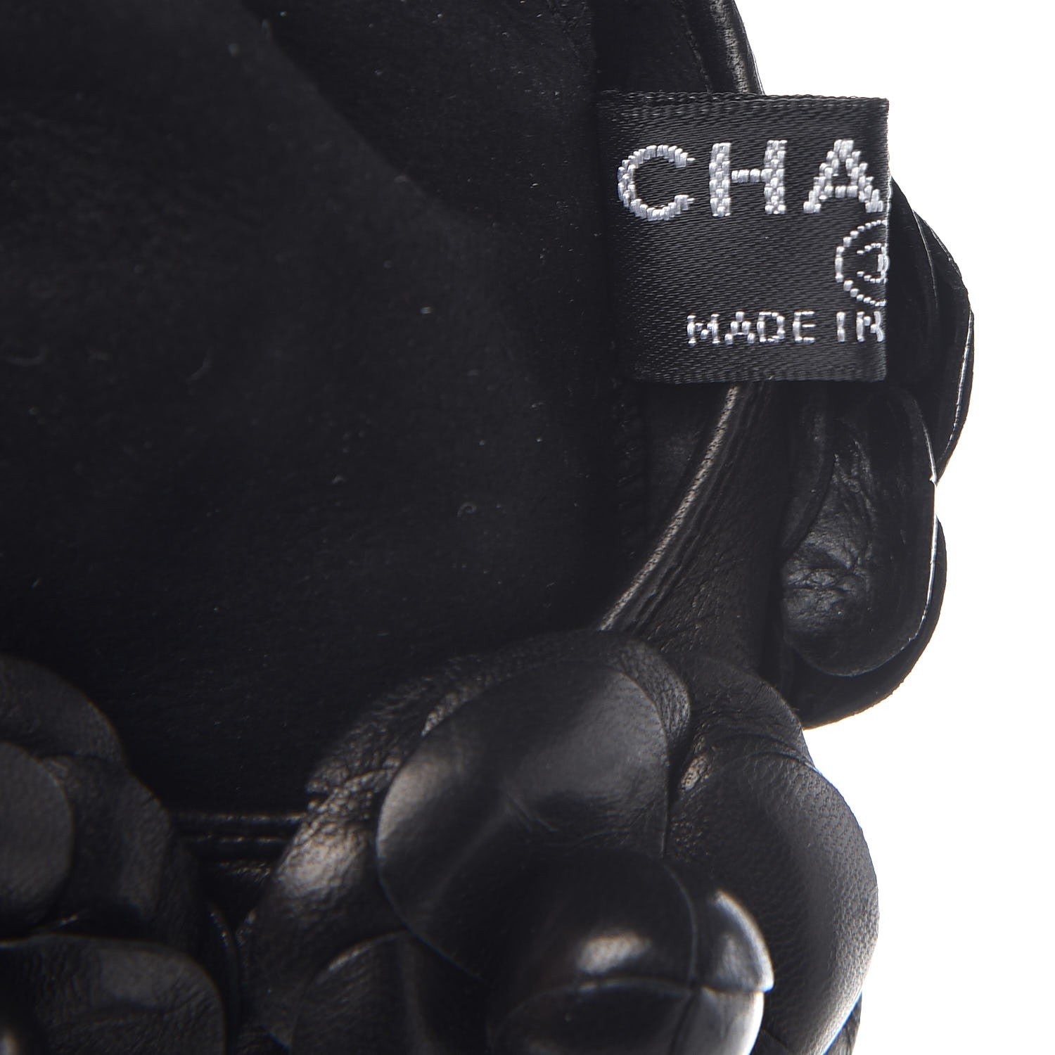 Chanel Lambskin Camellia Fingerless Gloves 7.5 Black 4 of 8