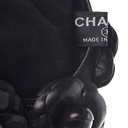 Chanel Lambskin Camellia Fingerless Gloves 7.5 Black 4 of 8