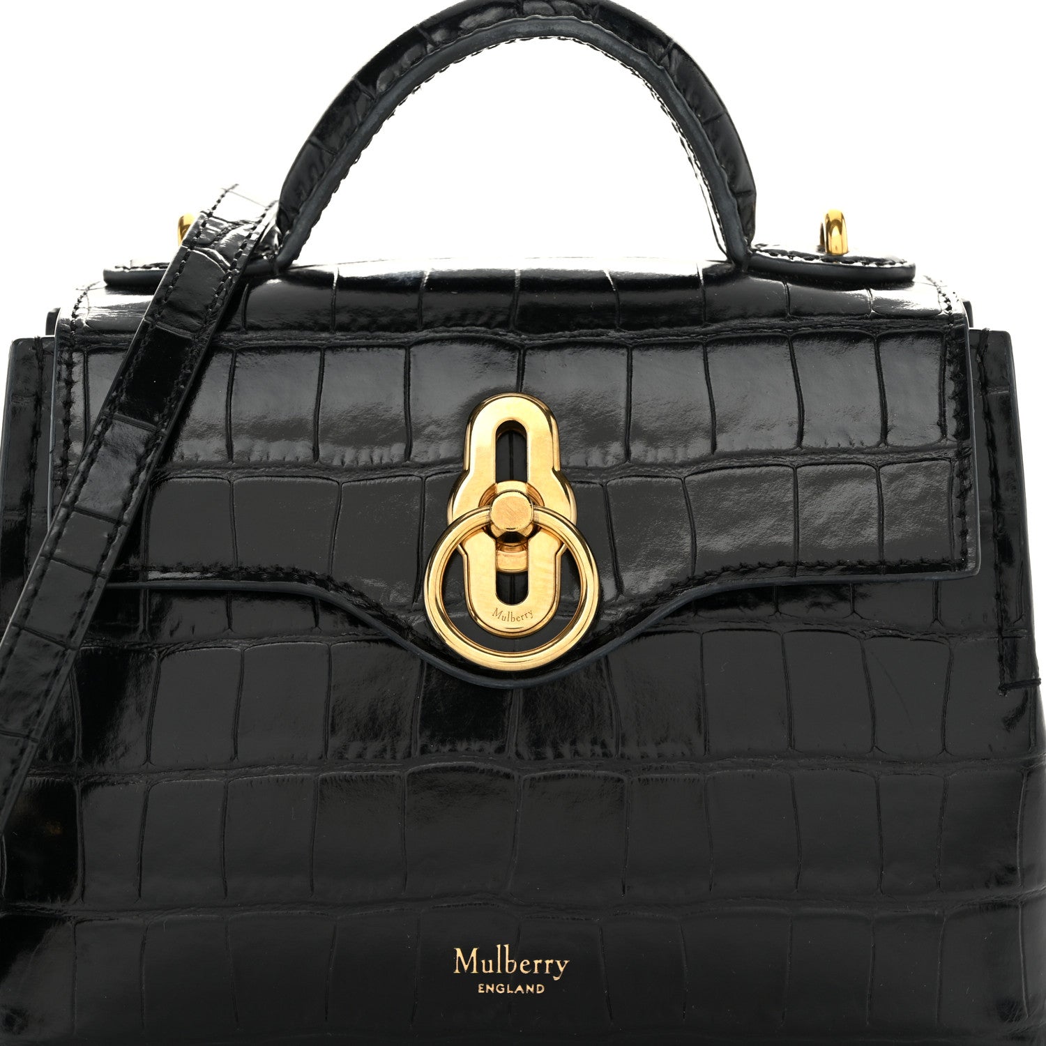Mulberry Calfskin Crocodile Embossed Micro Seaton Black 8 of 11