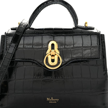 Mulberry Calfskin Crocodile Embossed Micro Seaton Black 8 of 11