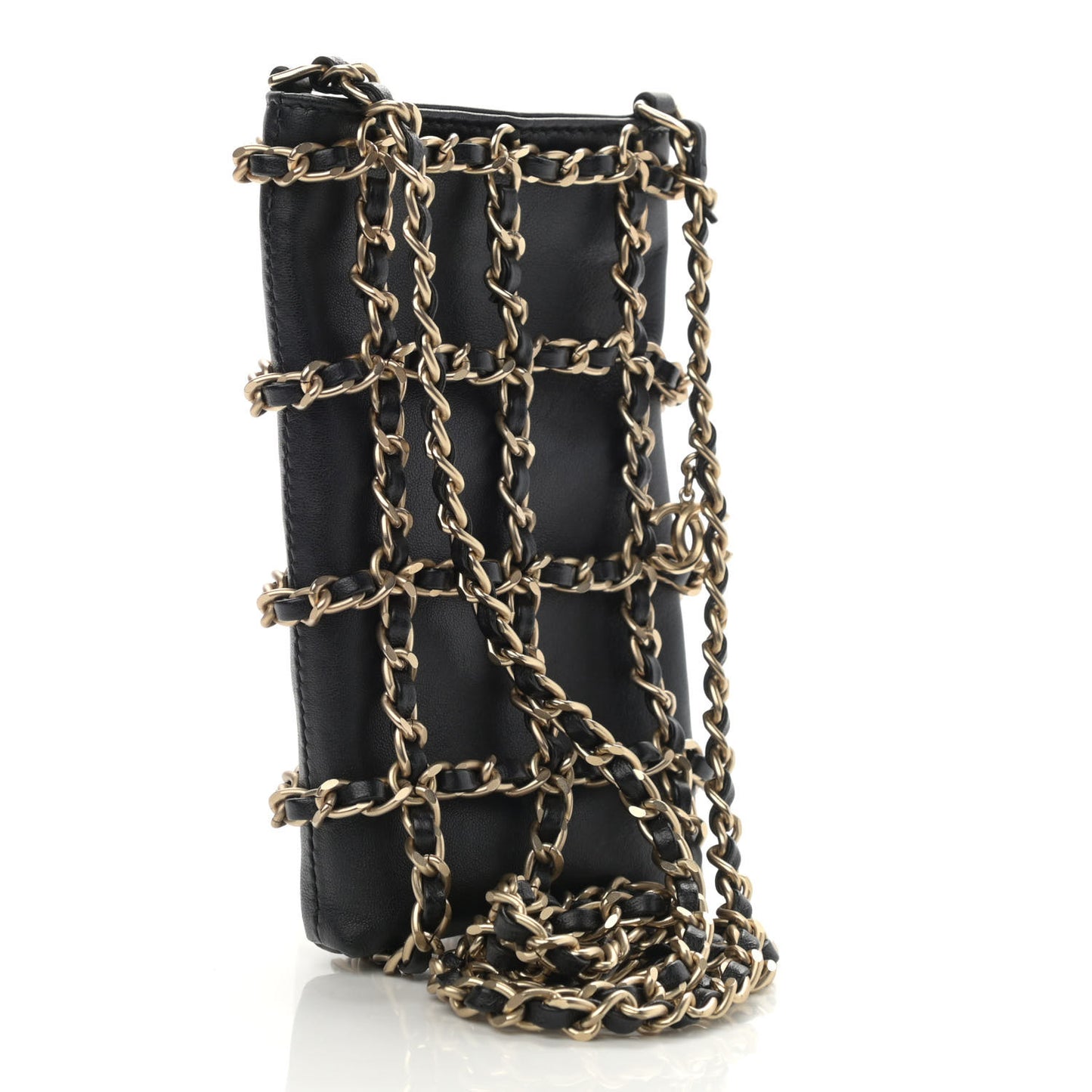 Lambskin Tech Me Out Clutch With Chain Black