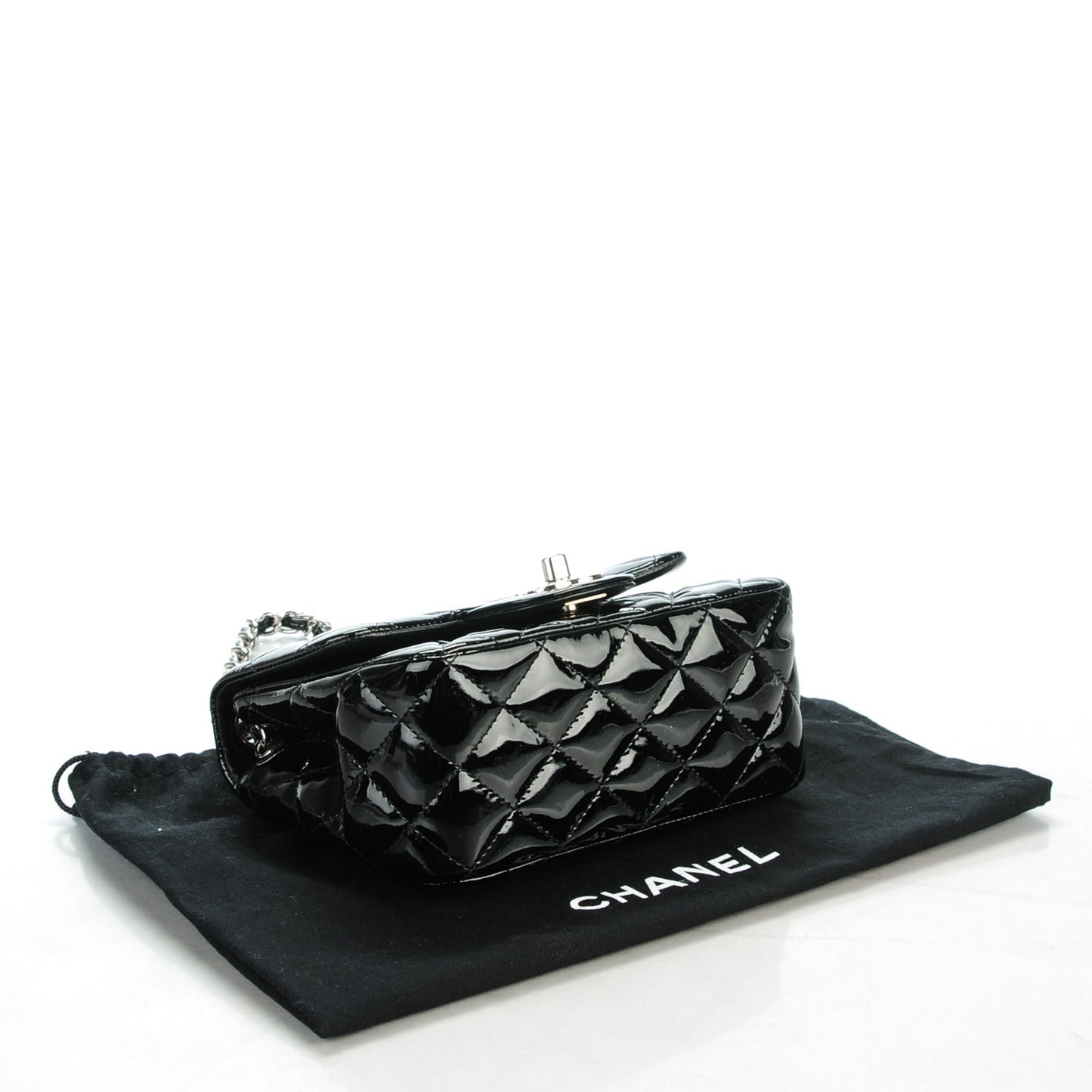 Patent Calfskin Quilted Mini Square Flap Black
