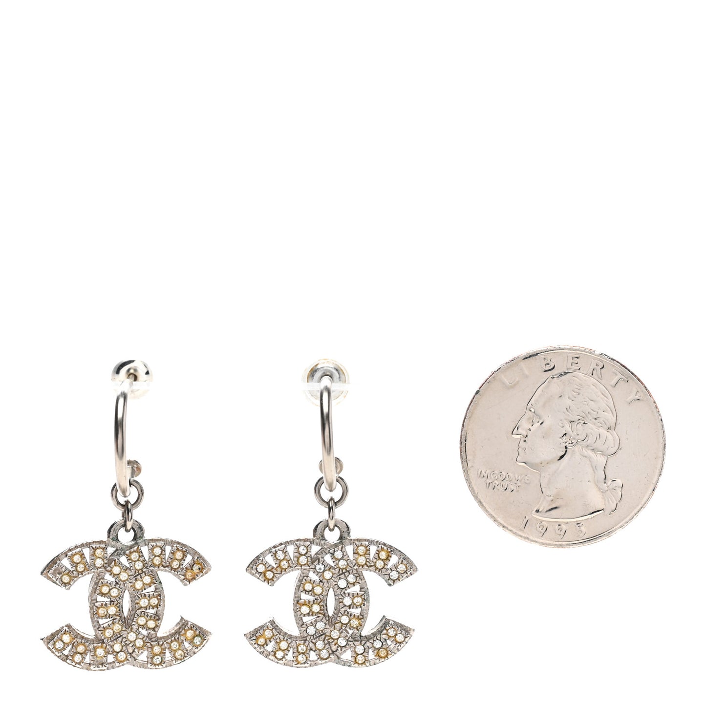 Crystal CC Drop Earrings Silver