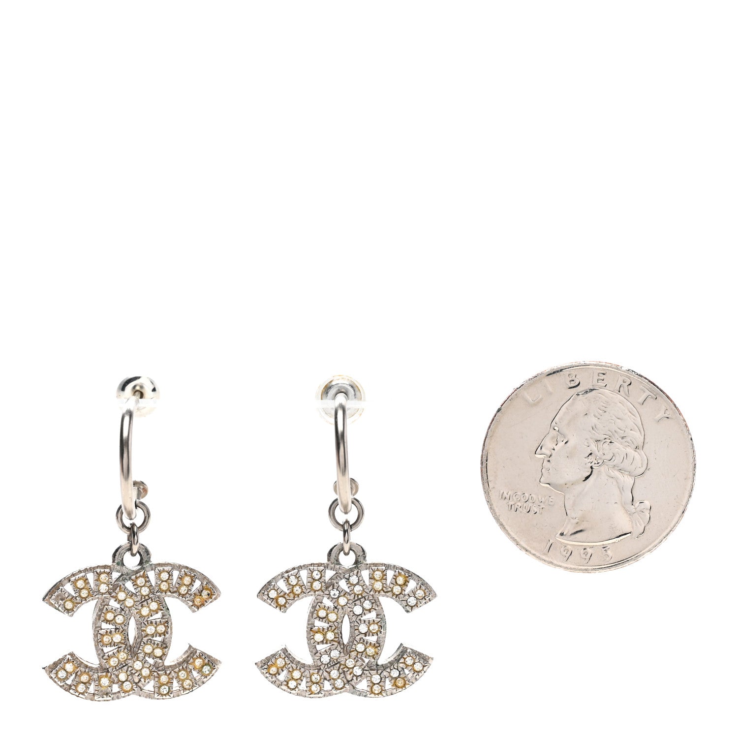 Chanel Crystal CC Drop Earrings Silver 2 of 4