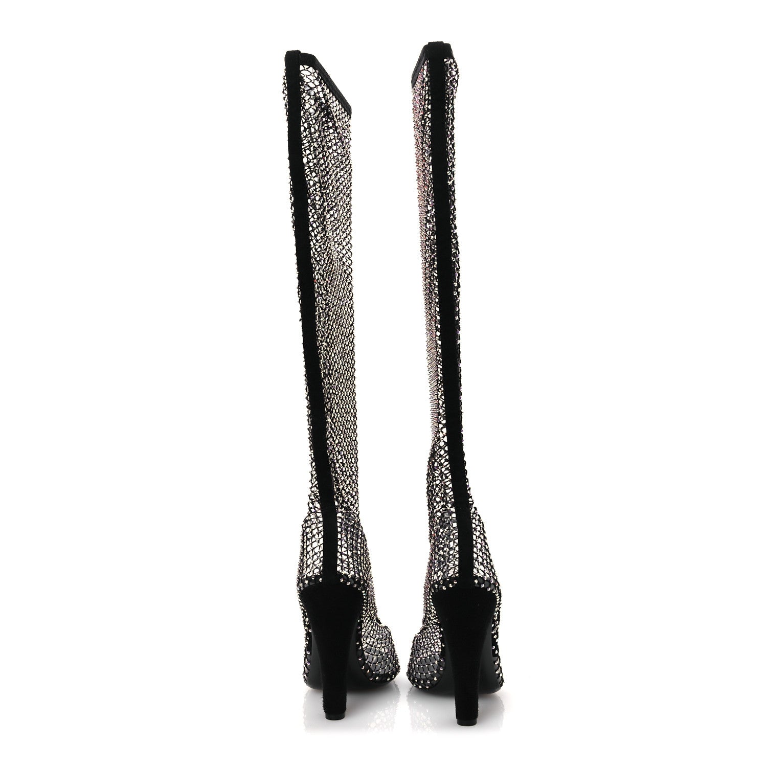 Saint Laurent Mesh Crystal Suede Koller 110 Knee High Boots 39 Black 6 of 10