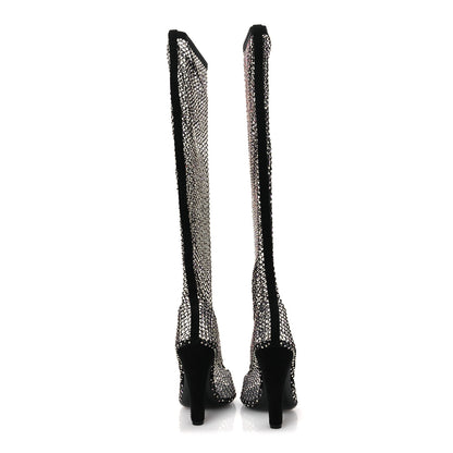 Saint Laurent Mesh Crystal Suede Koller 110 Knee High Boots 39 Black 6 of 10