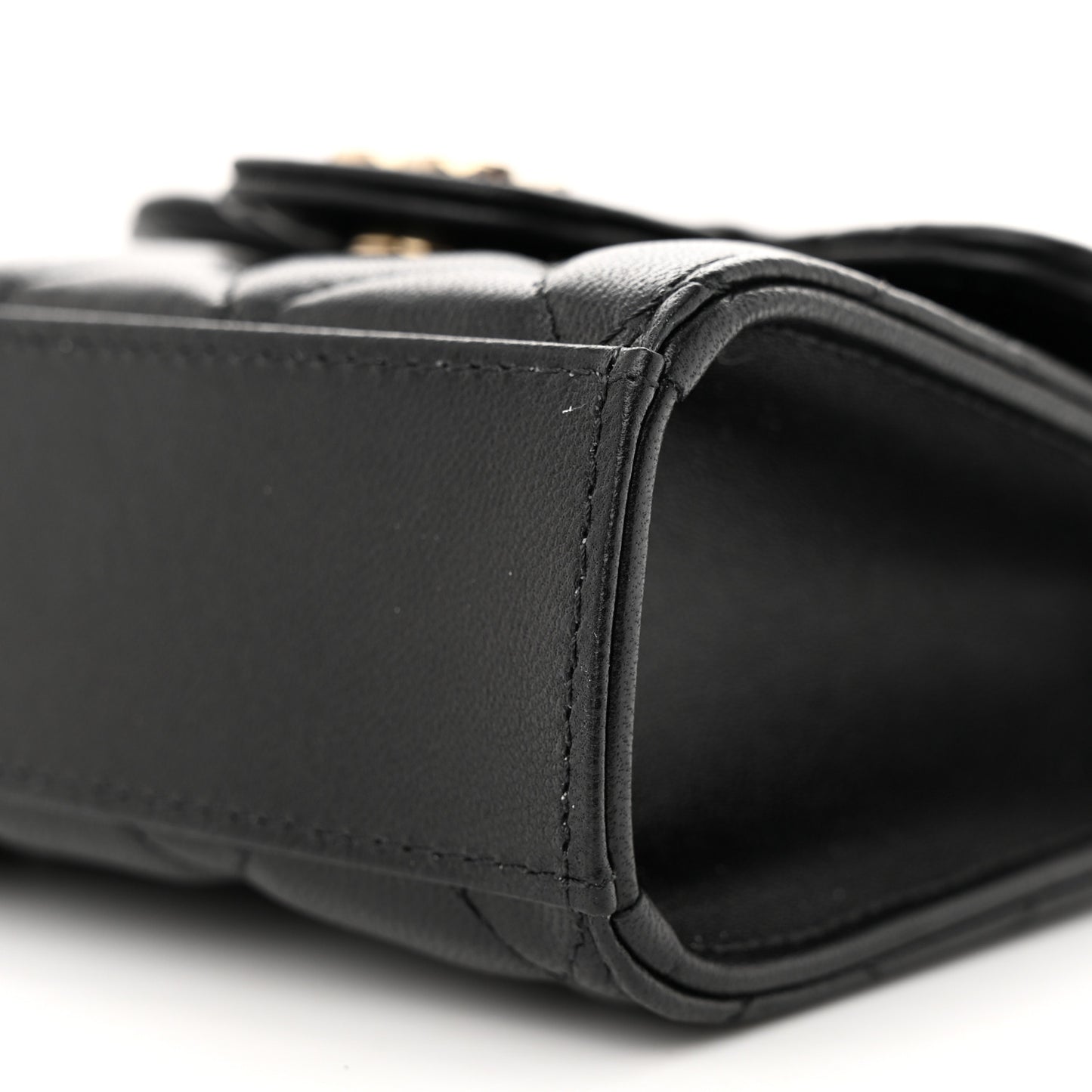 Lambskin Quilted Top Handle Flap Clutch With Chain Black