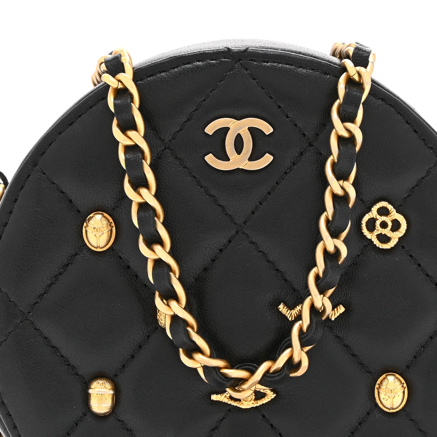 Chanel Lambskin Quilted Egyptian Amulet Round Clutch With Chain  Black 8 of 10