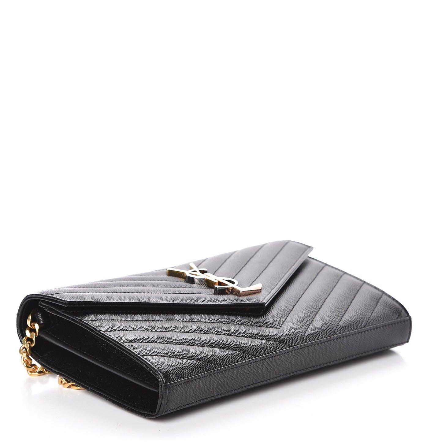 Grain De Poudre Matelasse Chevron Monogram Chain Wallet Black