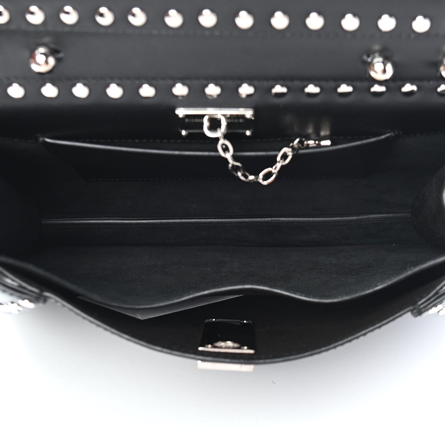 Calfskin Medium Studded Hava Top Handle Bag Black