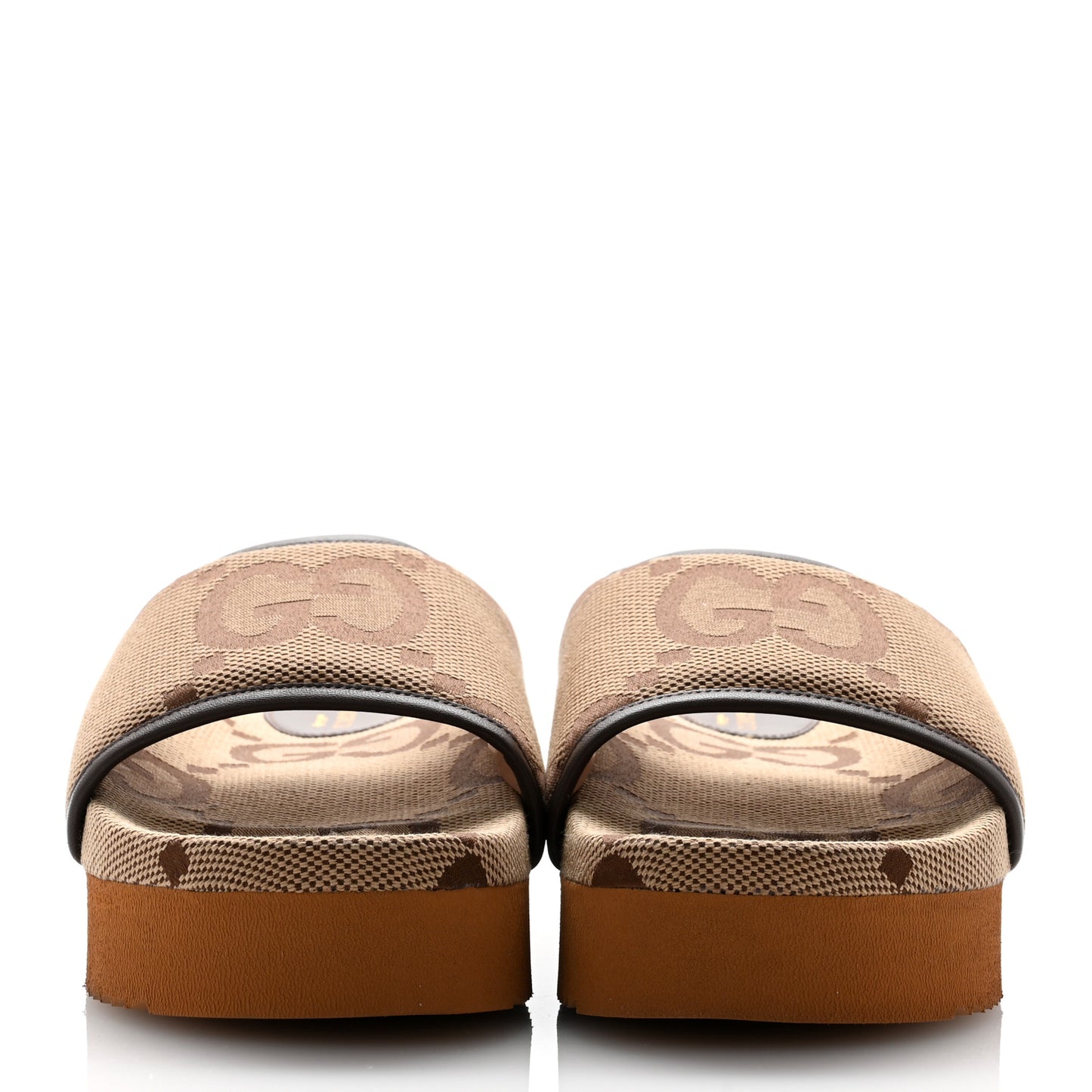 Monogram Jumbo GG Nappa Samoa Platform 40mm Slide Sandals 39 Camel Ebony New Acero