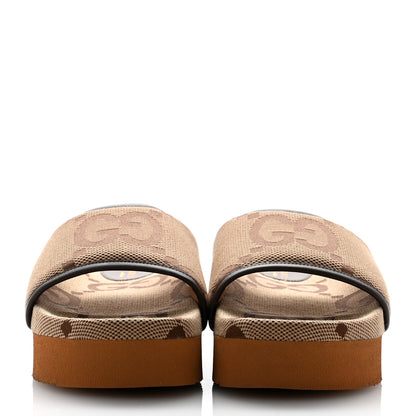 Gucci Monogram Jumbo GG Nappa Samoa Platform 40mm Slide Sandals 39 Camel Ebony New Acero 2 of 8