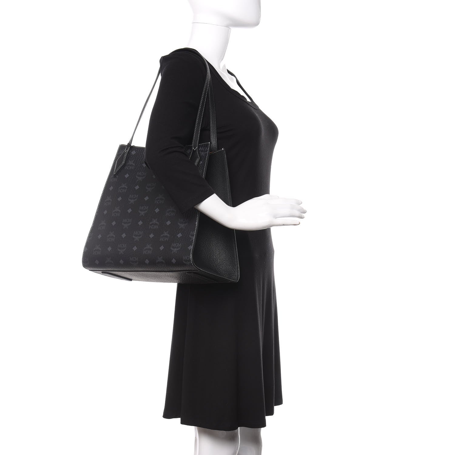 MCM Visetos Medium Yris Shopper Tote Black 2 of 8