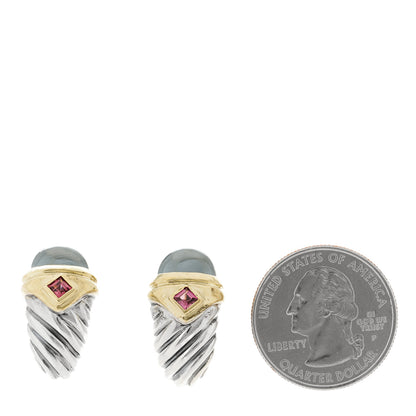 David Yurman Sterling Silver 14K Yellow Gold Hematine Rhodolite Shrimp Earrings 2 of 4