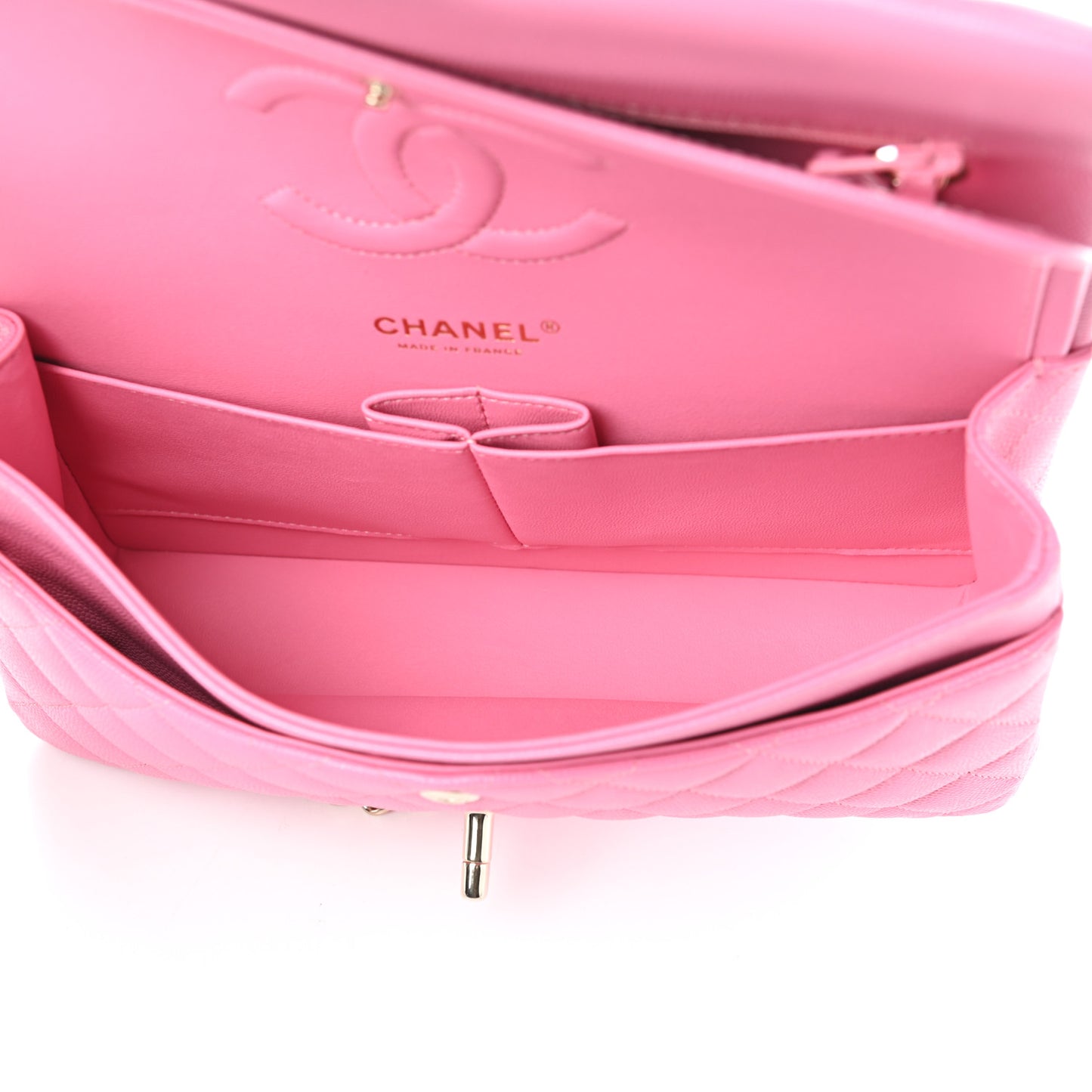 Caviar Quilted Medium Double Flap Pink