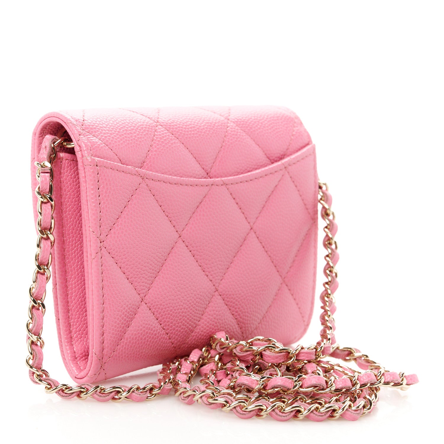 Chanel Caviar Quilted Flap Card Holder On Chain Pink 3 of 11