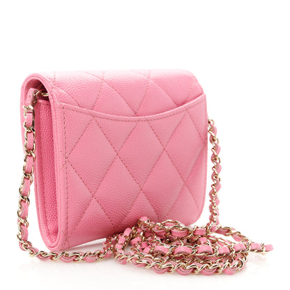 Chanel Caviar Quilted Flap Card Holder On Chain Pink 3 of 11