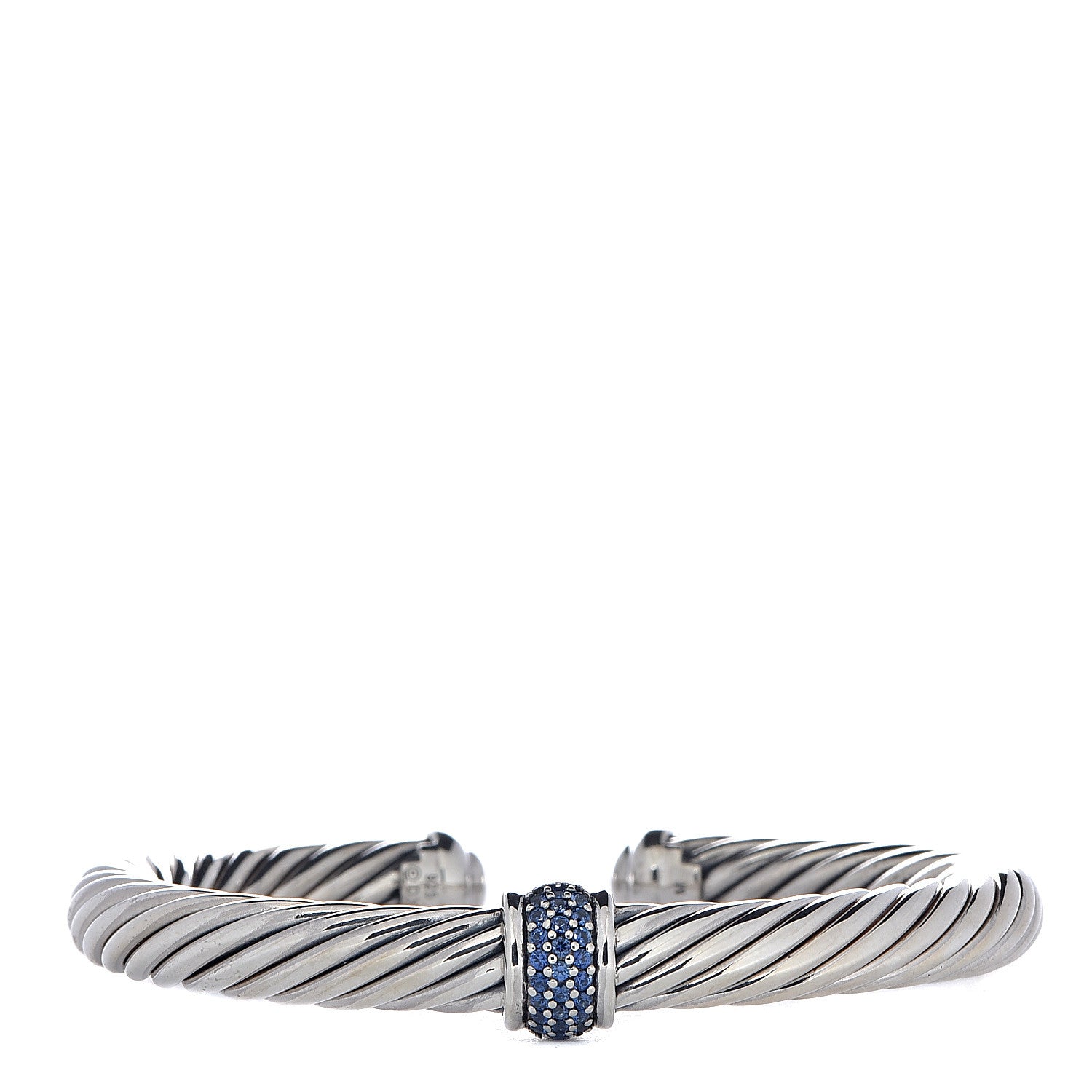 David Yurman Sterling Silver Blue Sapphire 7mm Cable Classics Station Bracelet 1 of 5
