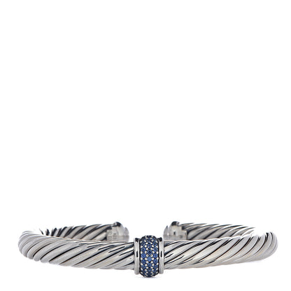 David Yurman Sterling Silver Blue Sapphire 7mm Cable Classics Station Bracelet 1 of 5