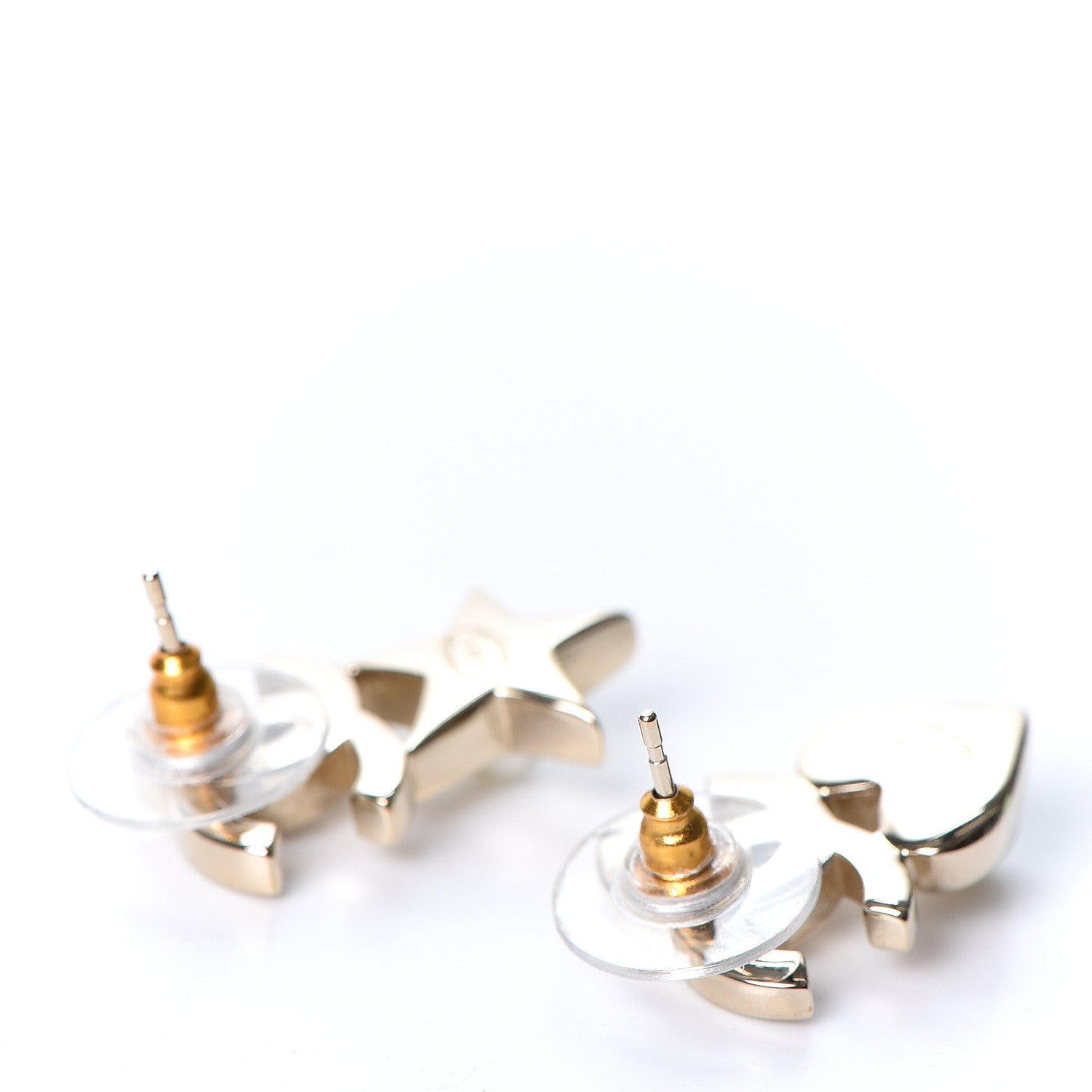 Chanel Crystal Pearl Charming Winter CC Star Heart Earrings Gold 3 of 5