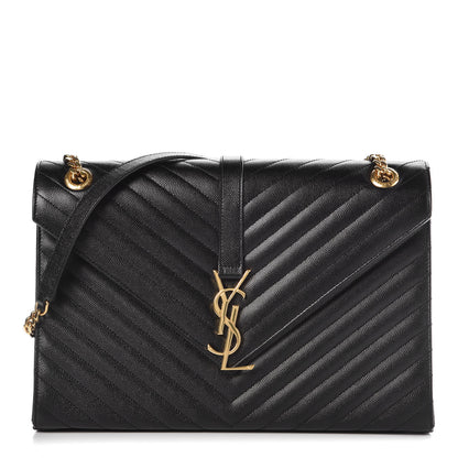 Saint Laurent Grain De Poudre Matelasse Chevron Large Monogram Satchel Black 1 of 10