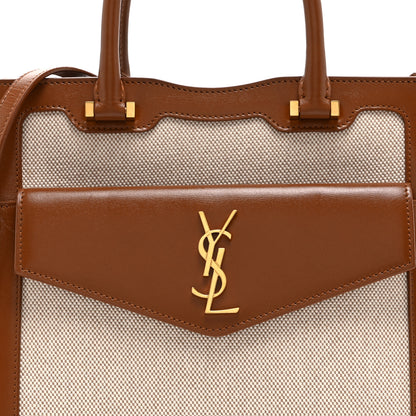 Saint Laurent Canvas Calfskin Small Uptown Tote Brown 8 of 10