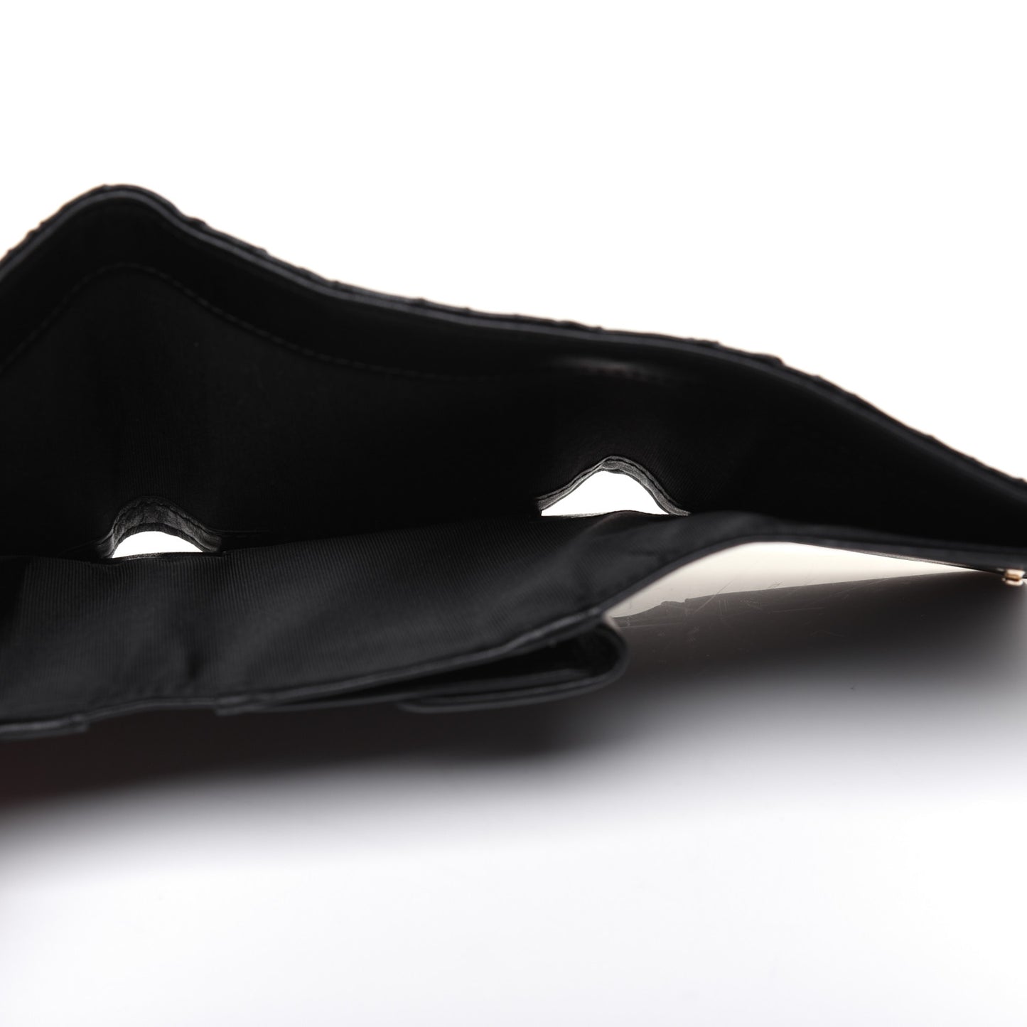 Lambskin Camellia Embossed Small Double Wallet Black