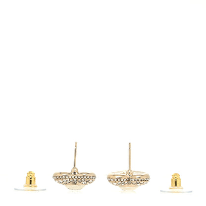 Chanel Pearl Crystal CC Heart Earrings Gold White 3 of 4