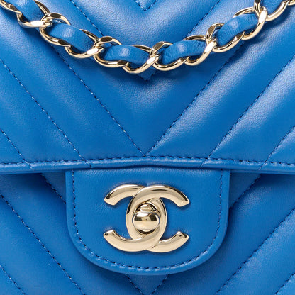 Chanel Lambskin Chevron Quilted Mini Rectangular Flap Blue 9 of 13