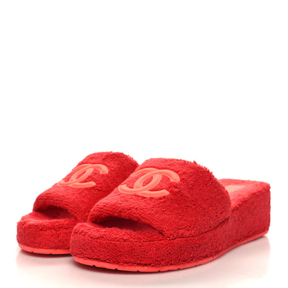 Chanel Terry CC Flat Mules Sandals 36 Dark Red Orange 3 of 9