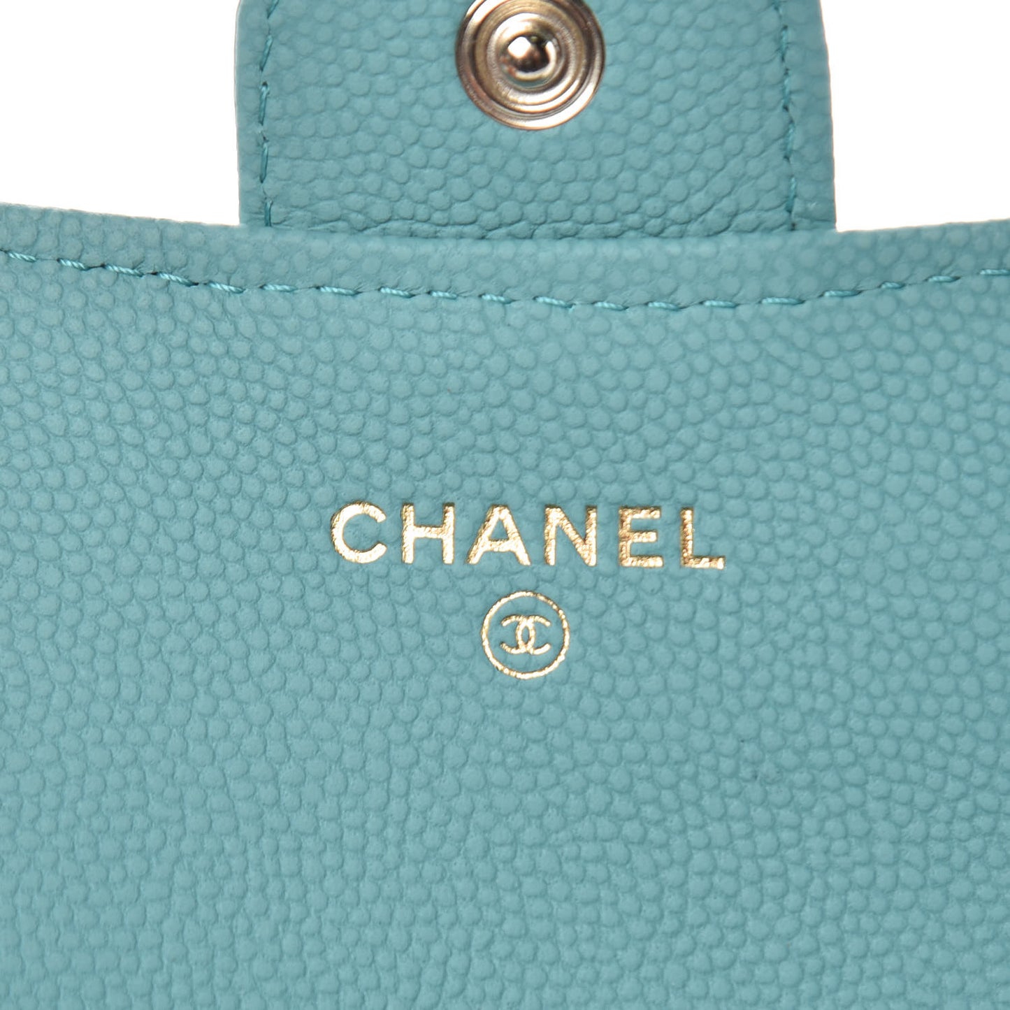 Caviar Chevron Quilted Card Holder Wallet Turquoise