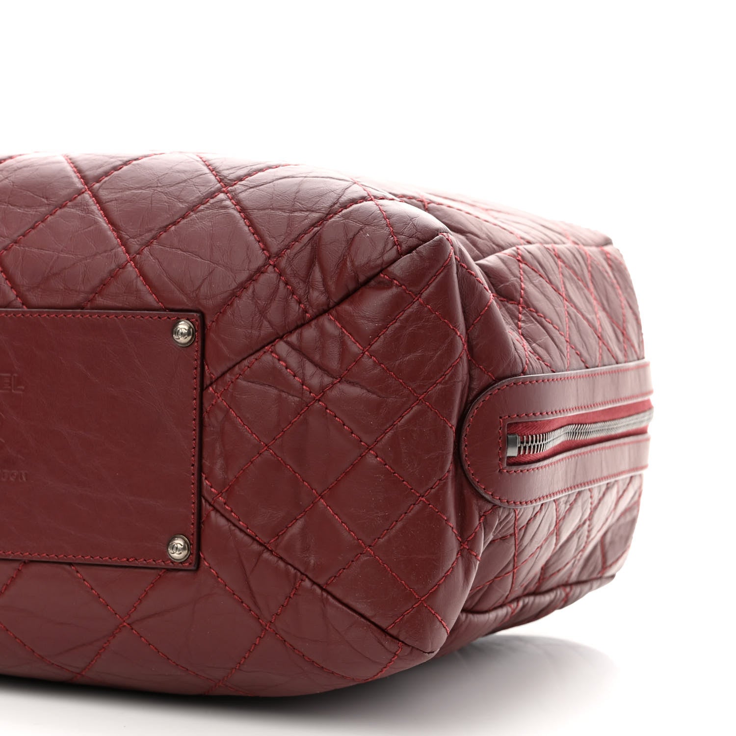 Chanel Aged Calfskin Quilted Large Secret Tag Bowling Bag Burgundy 9 of 10
