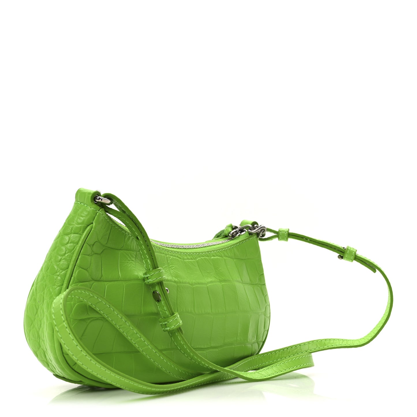 Extra Supple Calfskin Crocodile Embossed Le Cagole Mini Purse With Chain Acid Green