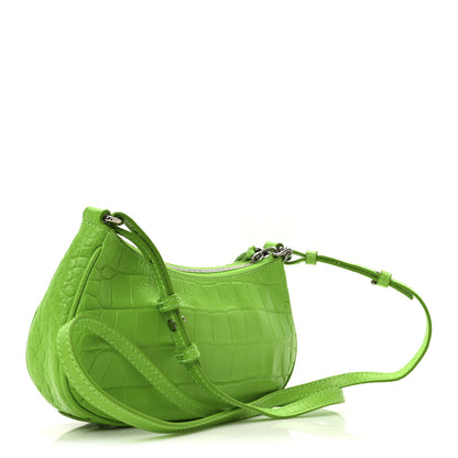 Balenciaga Extra Supple Calfskin Crocodile Embossed Le Cagole Mini Purse With Chain Acid Green 3 of 9